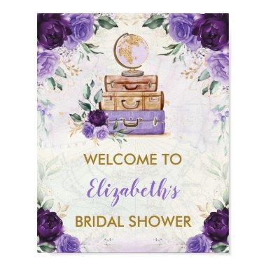 Purple Vintage Map Travel Bridal Shower Welcome Poster