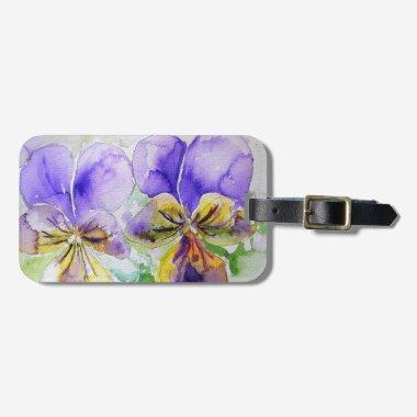 Purple Viola Flower Floral Watercolor Luggage Tag