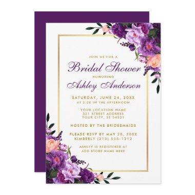 Purple Violet Floral Gold  Invite P