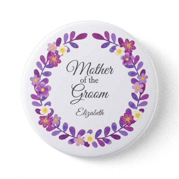 Purple / Violet Floral Wreath Mother of Groom Button