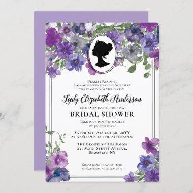 Purple Violet Florals Regency Era Bridal Shower Invitations