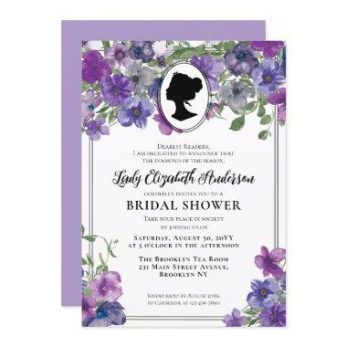 Purple Violet Florals Regency Era Bridal Shower Invitations