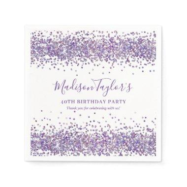 Purple Violet Glitter Sparkle Confetti Birthday Napkins