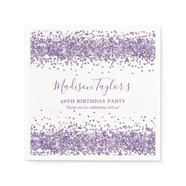 Purple Violet Glitter Sparkle Confetti Birthday Napkins