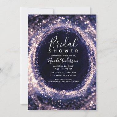 Purple Violet Sparkling Lights Glam Bridal Shower Invitations