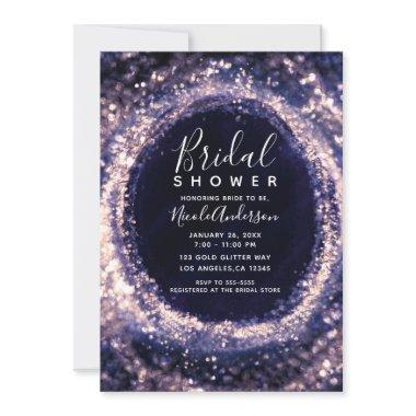 Purple Violet Sparkling Lights Glam Bridal Shower Invitations