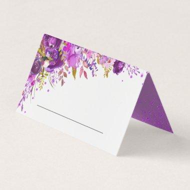 Purple Violet Watercolor Floral Wedding Place Invitations