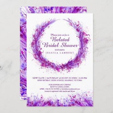 Purple watercolor art splat belated bridal shower Invitations