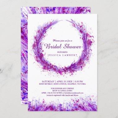 Purple watercolor art splat bridal shower invites
