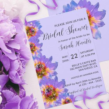 Purple Watercolor Blossoms Bridal Shower Invitations