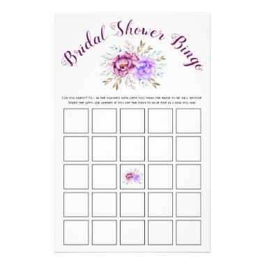 Purple watercolor bridal shower bingo game Invitations flyer