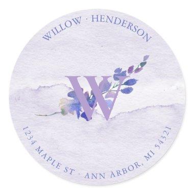 Purple Watercolor  Return Address Classic Round Sticker