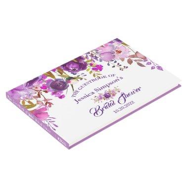 Purple Watercolor Floral Bridal Shower Guest Book