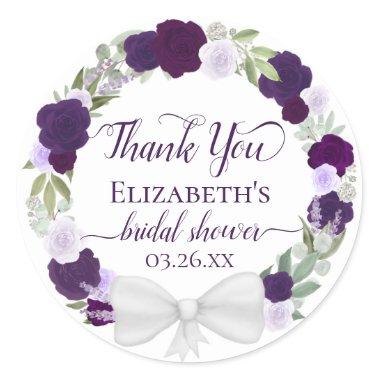 Purple Watercolor Floral Bridal Shower Thank You Classic Round Sticker