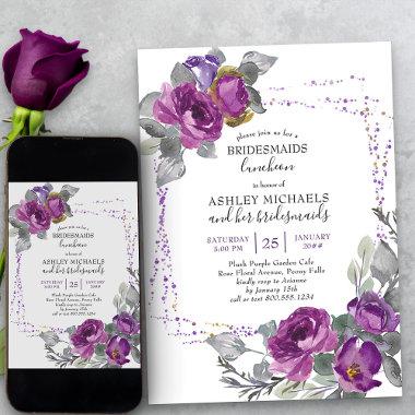 Purple Watercolor Floral Bridesmaids Luncheon Invitations