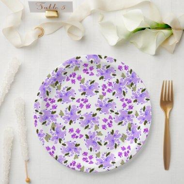 Purple Watercolor Floral Garden Paper Plates