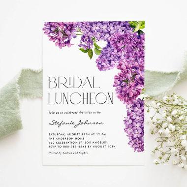 Purple Watercolor Lilac Flowers Bridal Luncheon Invitations