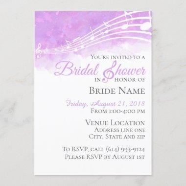 Purple Watercolor Musical Bridal Shower Invitations