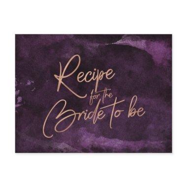 Purple Watercolor Rose Gold Bridal Recipe Invitations