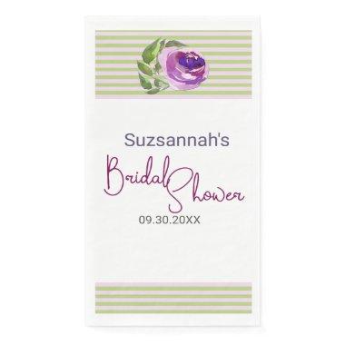 Purple Watercolor Rose Stripes Bridal Shower Paper Guest Towels
