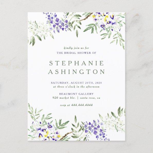 Purple Watercolor Wisteria Bridal Shower Invitation PostInvitations