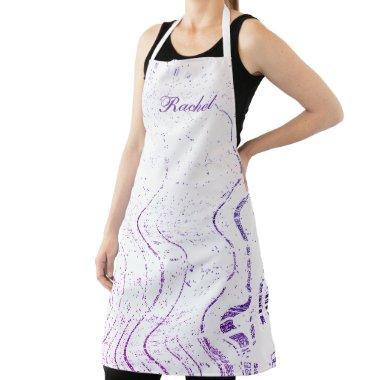 Purple Wave Artsy Swirl Patterns Custom Name Cute Apron