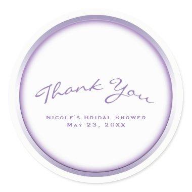 Purple & White Chic Bridal Shower Party Classic Round Sticker
