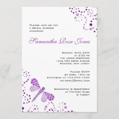Purple White Dragonfly Pointillism Bridal Shower Invitations