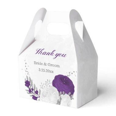 purple white flowers silver botanical wedding favor boxes