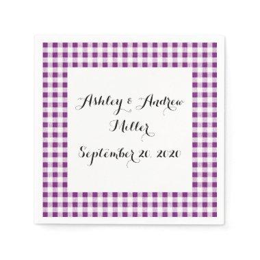 Purple White Gingham Pattern Paper Napkins