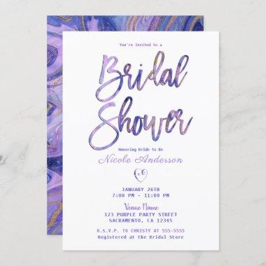 Purple White Gold Marble Chic Glam Bridal Shower Invitations