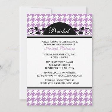 Purple White Houndstooth Bridal Shower Invitations