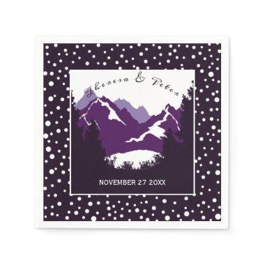 Purple, white mountains and polka dots wedding napkins