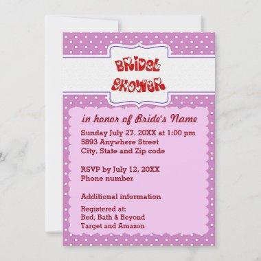 Purple & White Polka Dots Heart Text Bridal Shower Invitations