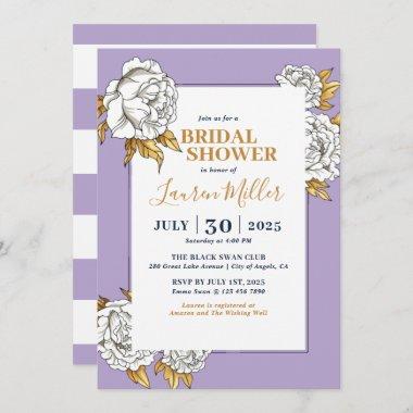 Purple White Rose Carnation Floral Bridal Shower Invitations