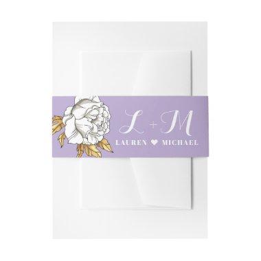 Purple White Rose Carnation Spring Floral Wedding Invitations Belly Band