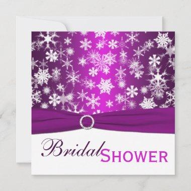 Purple White Snowflakes Bridal Shower Invitations