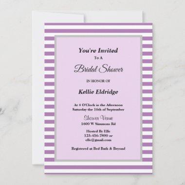 Purple/White Stripes Framed Bridal Shower Invitations