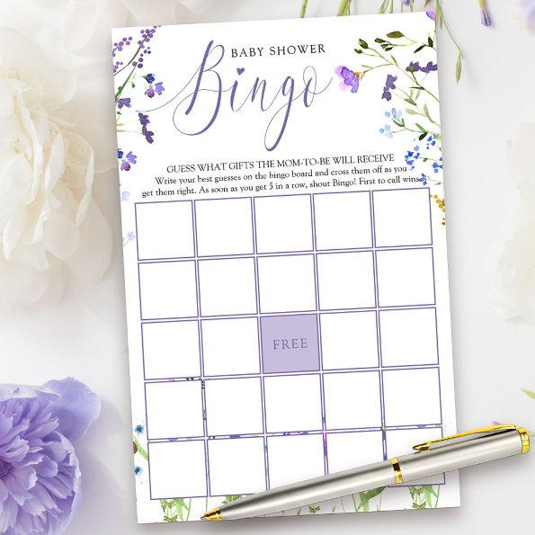 Purple Wildflower Baby Shower Bingo Game