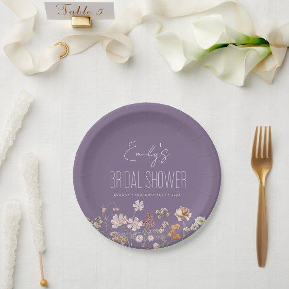 Purple Wildflower Boho Bridal Shower In Bloom Paper Plates