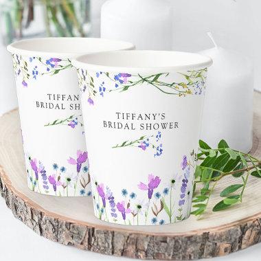 Purple Wildflower Delicate Floral Bridal Shower Paper Cups