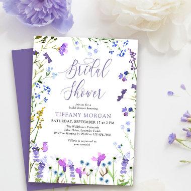 Purple Wildflower Feminine Bridal Shower Invitations