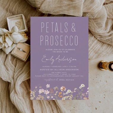 Purple Wildflower Petals & Prosecco Bridal Shower Invitations