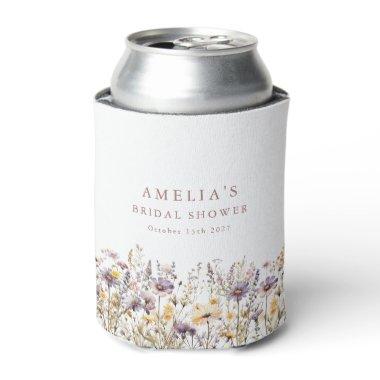 Purple Wildflowers Border Bridal Shower Custom Can Cooler