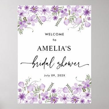 Purple Wildflowers Bridal Shower Welcome Poster
