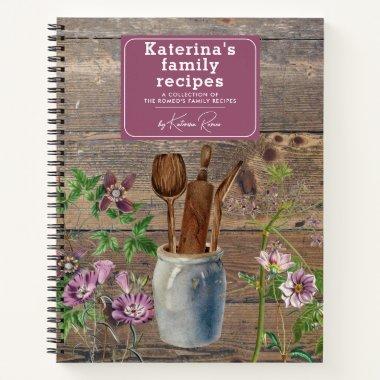 Purple Wildflowers Wood Kitchen Utensils Recipe Notebook