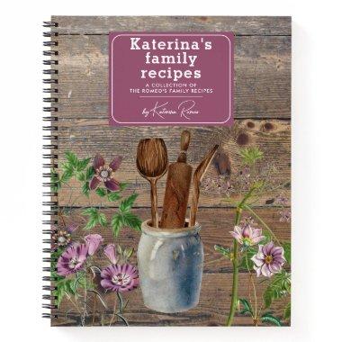 Purple Wildflowers Wood Kitchen Utensils Recipe Notebook