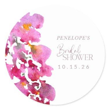 Purple Wisteria Watercolor Custom Bridal Shower Classic Round Sticker