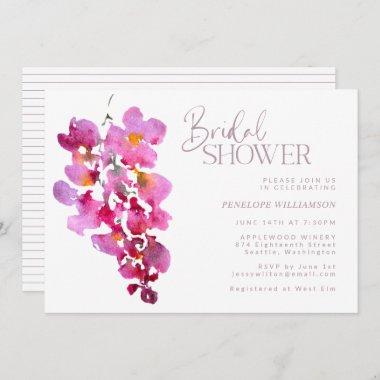 Purple Wisteria Watercolor Stripes Bridal Shower Invitations