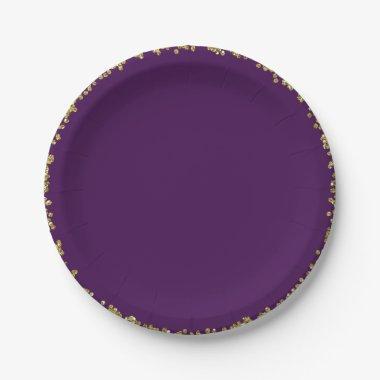 Purple with Gold Glitter Glam Birthday Party Paper Plates